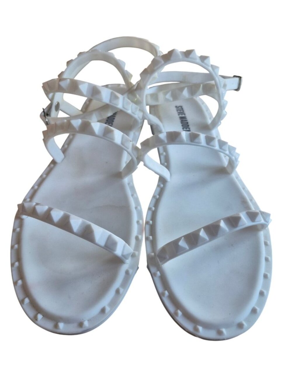 Steve Madden Women's Travel Flat Studded White Sandals Size 8